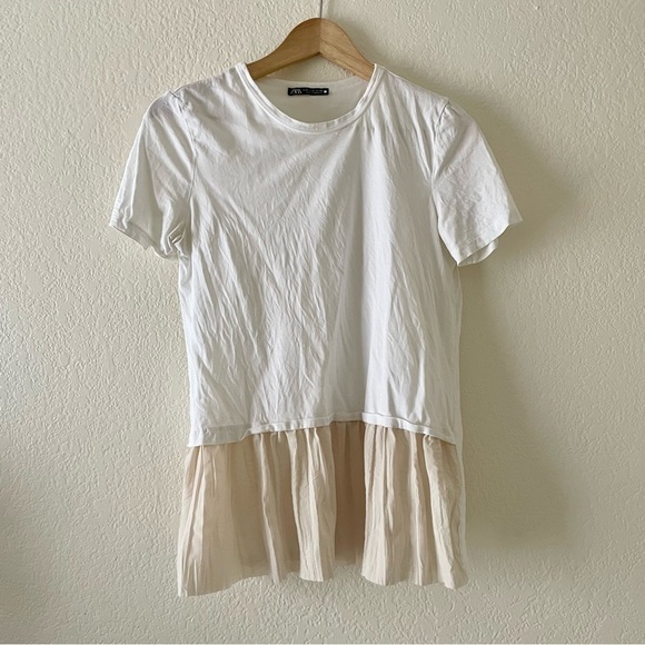 Zara short sleeve tee tshirt with pleated hem - Picture 1 of 3